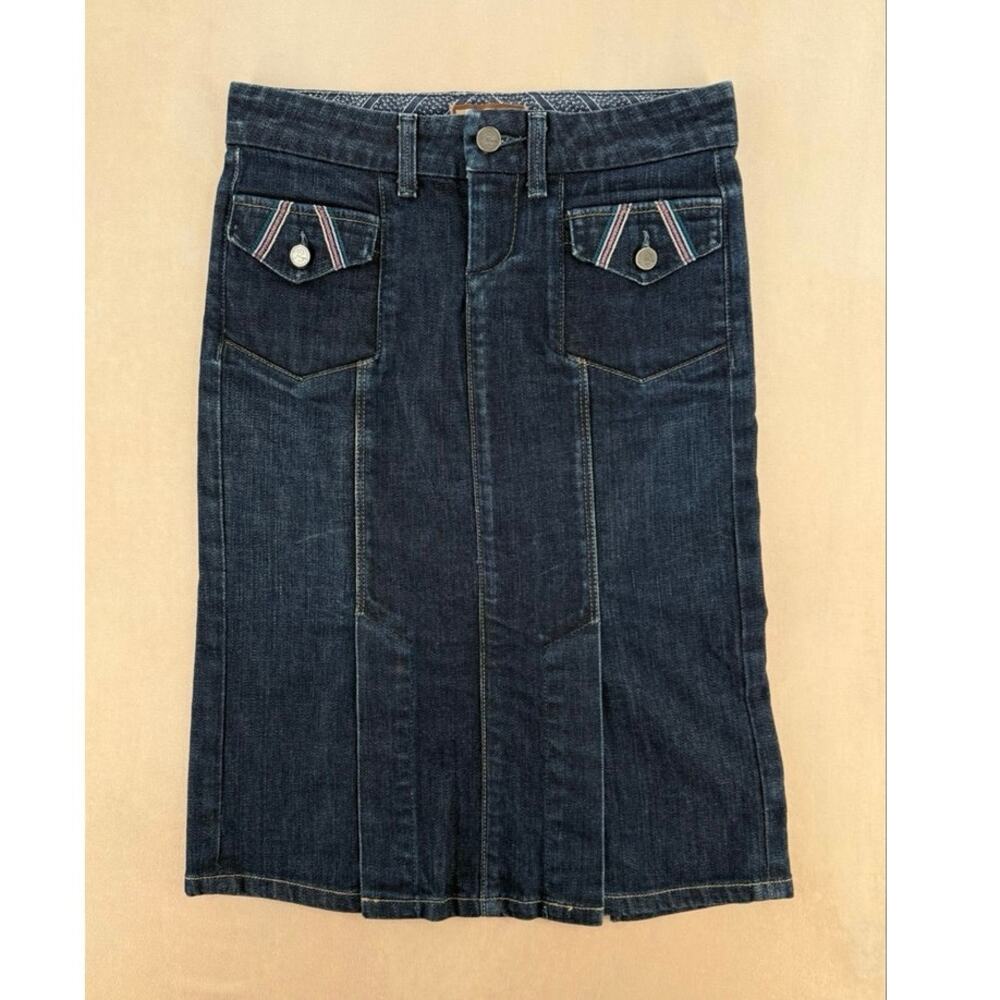 Paige Premium Denim Y2K Dark Wash Straight Denim Midi Skirt Size 25